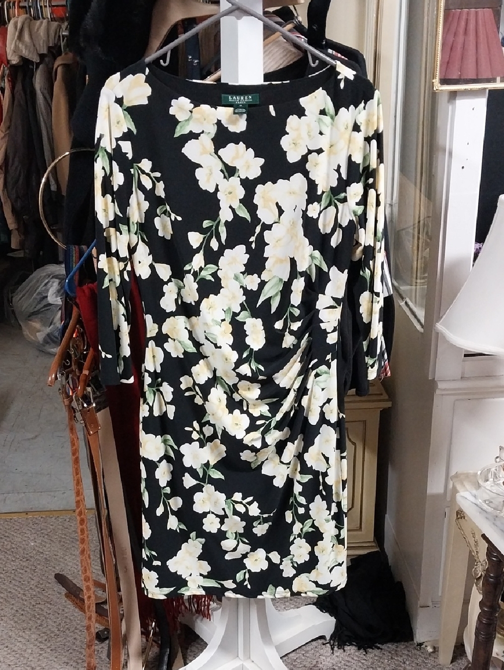 Ralph Lauren Black Midi Dress with Cream Floral Print